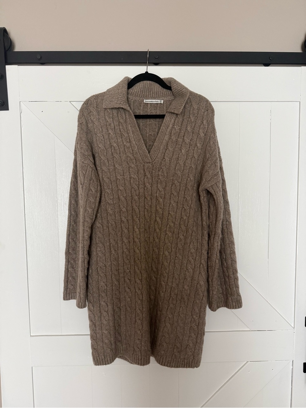 Abercrombie & Fitch Cable-Knit Midi Sweater Dress in Taupe